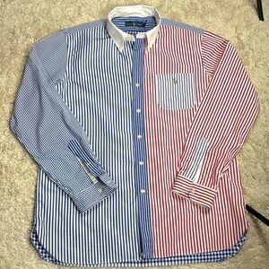 Ralph Lauren Men's Red/White/Blue Striped, 100% Cotton Button L/S Shirt, Size XL